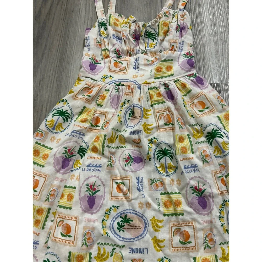 Dotti La Dolce Vita Citrus Fruit Print Linen Blend‎ Sundress cottagecore 4 boho